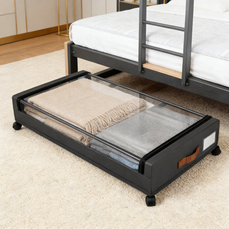 Under Bed Storage Drawers With Wheels And Clear Lids, 2-Pack Rolling Metal Frame Organizer For Shoes, Clothes, Books, Toys In Bedroom, Dorm, Or Kids Room