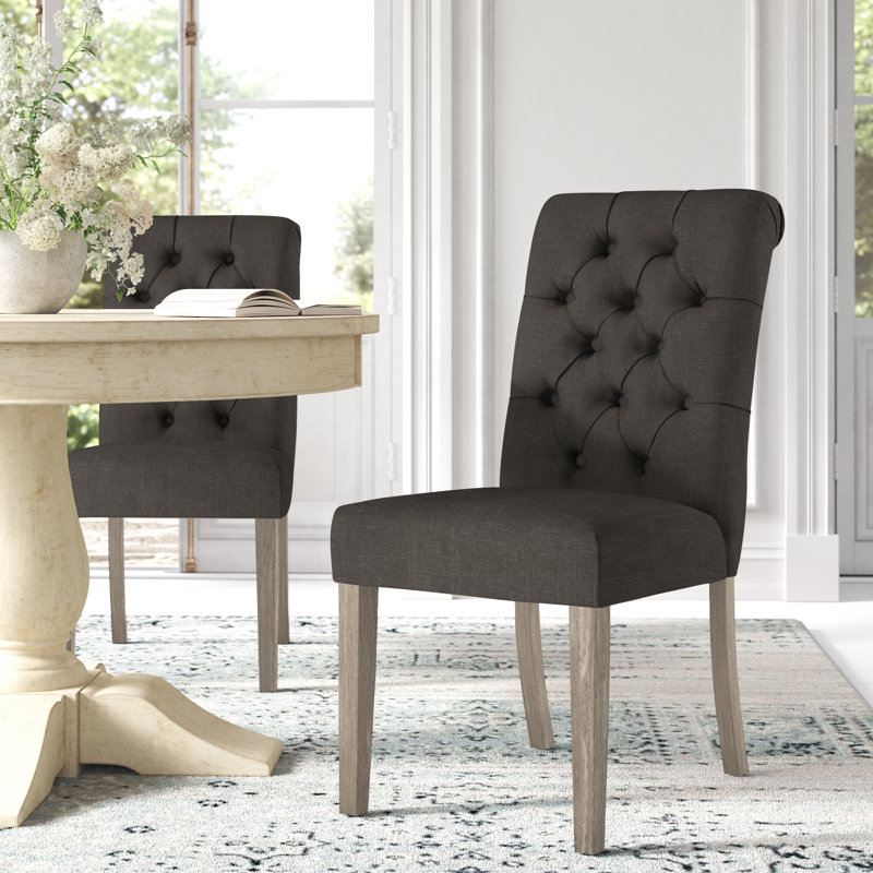 Chaise d'appoint rembourrée et capitonnée Ameriga, Tissu gris foncé, Gris