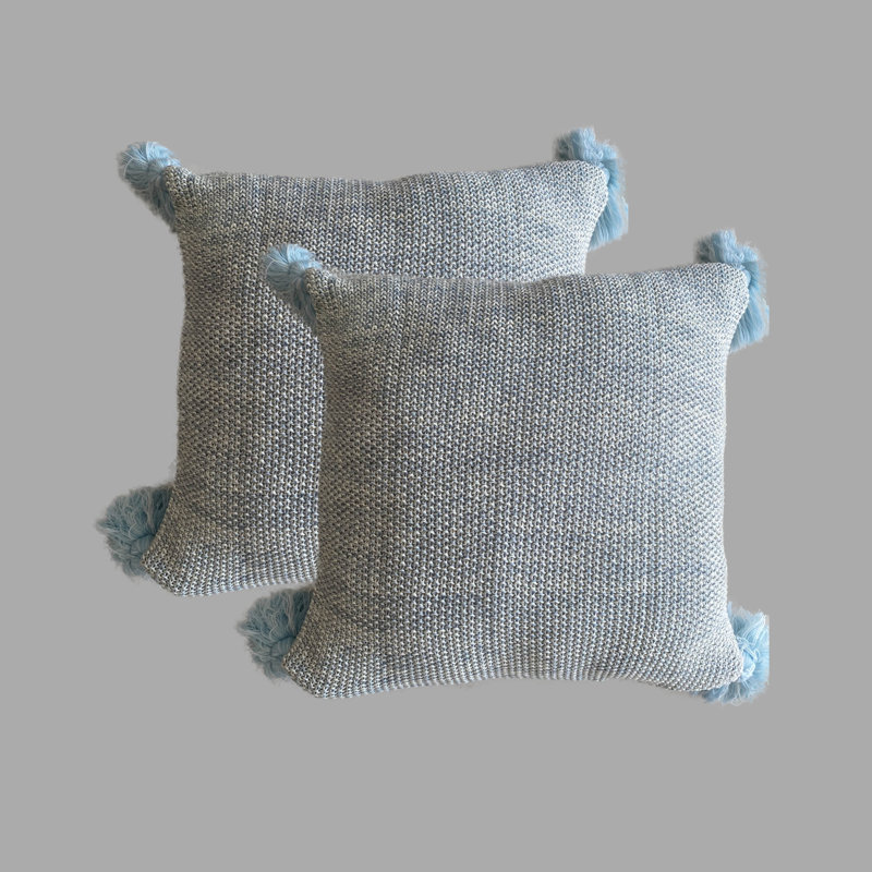  Housse de coussin 100% coton, Bleu / blanc