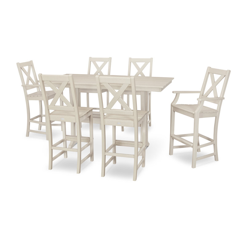 Braxton 7-Piece Farmhouse Trestle Bar Set, Sand