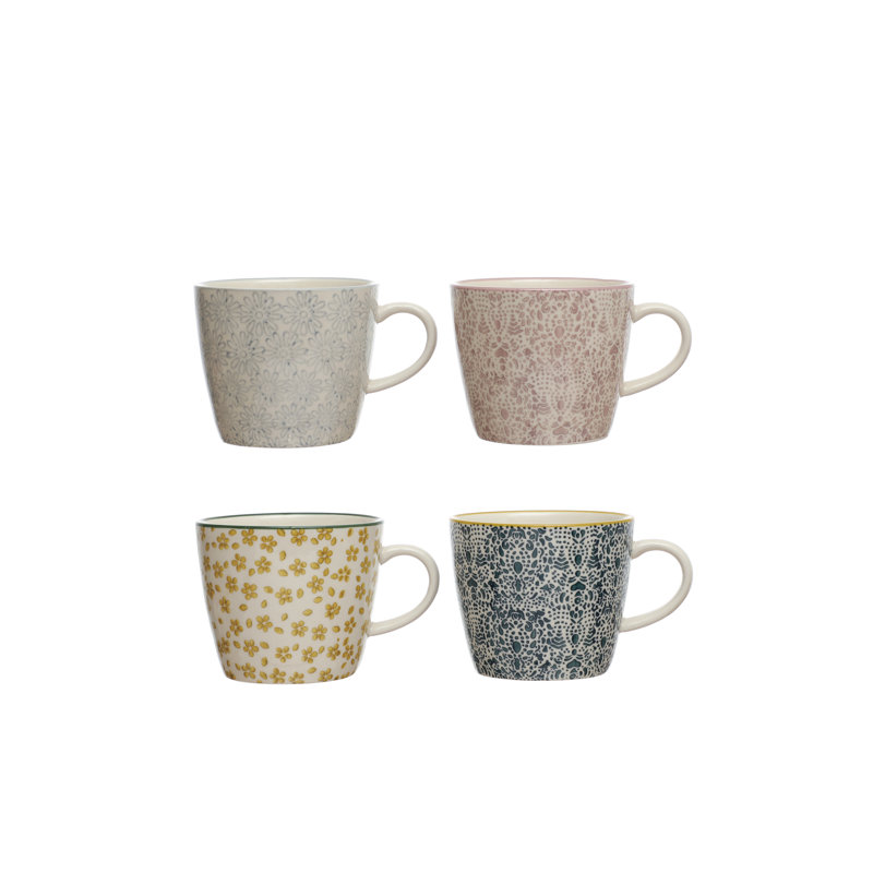 Grande tasse en grès estampée à la main avec motif