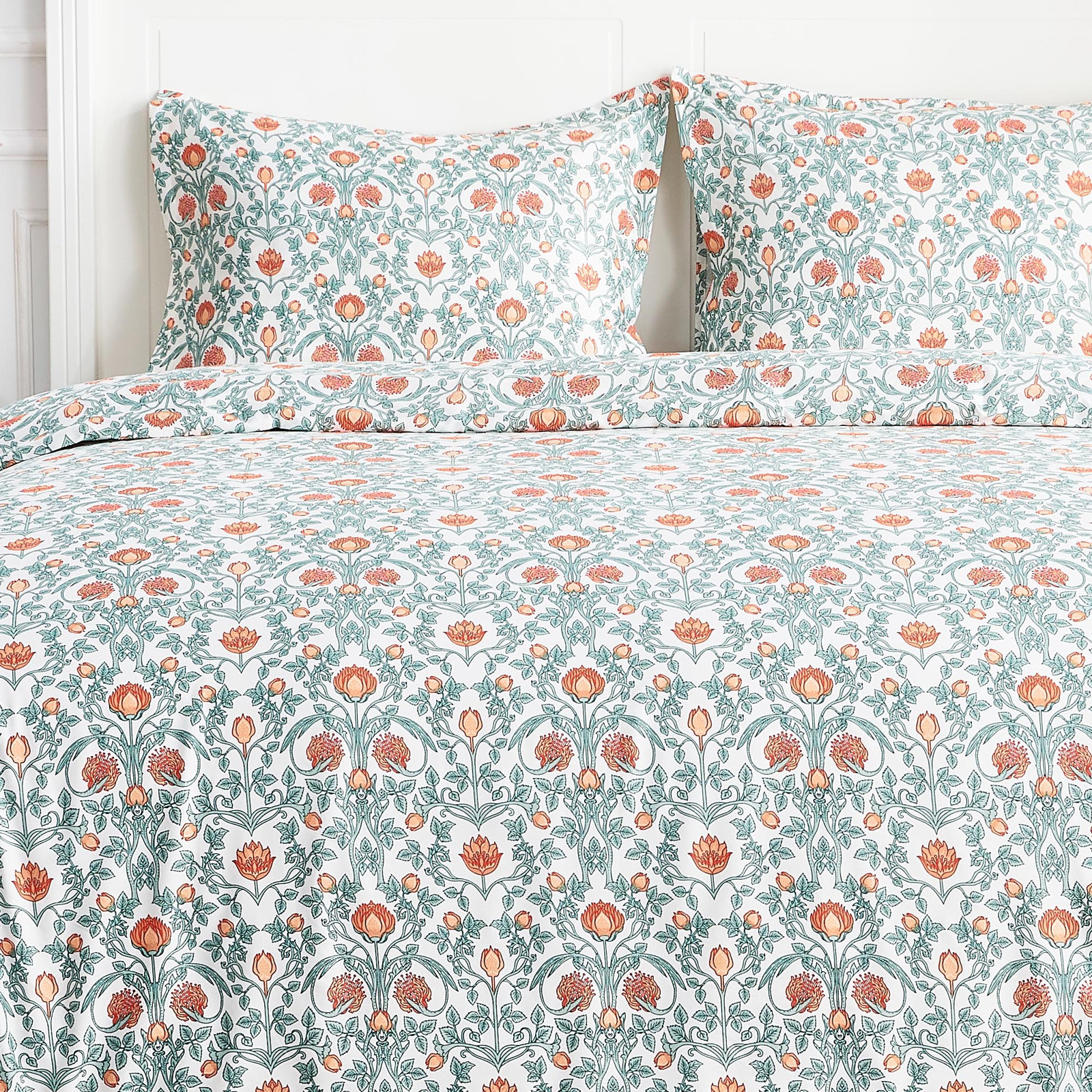T400 ARTS & CRAFTS FLORAL DUVET SET, Twin Duvet Cover + 1 Standard Sham, Orange