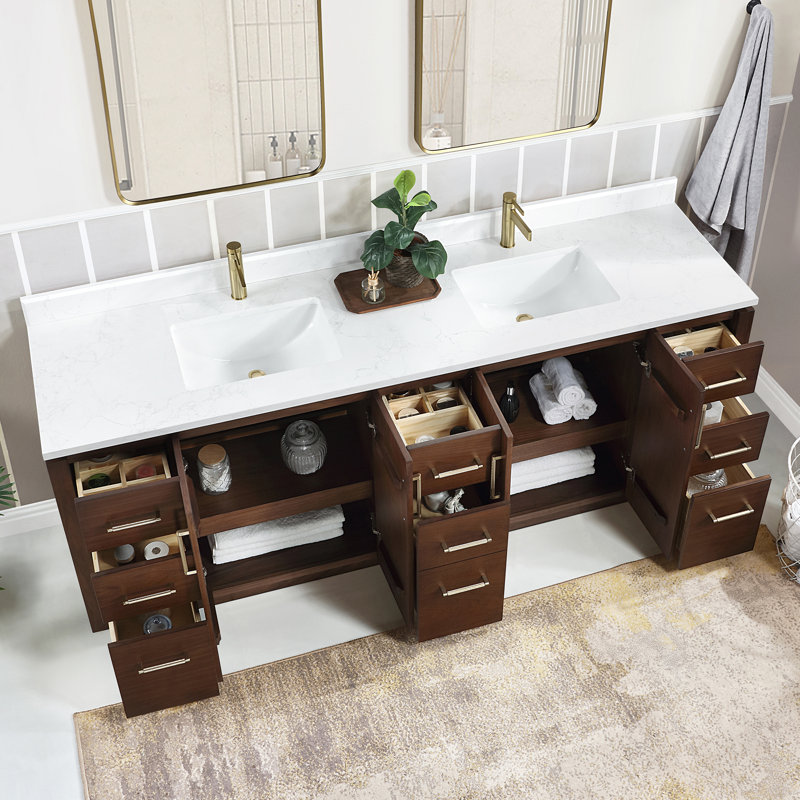 Meuble-lavabo double 84 po Cloverfield, Noyer naturel, Or
