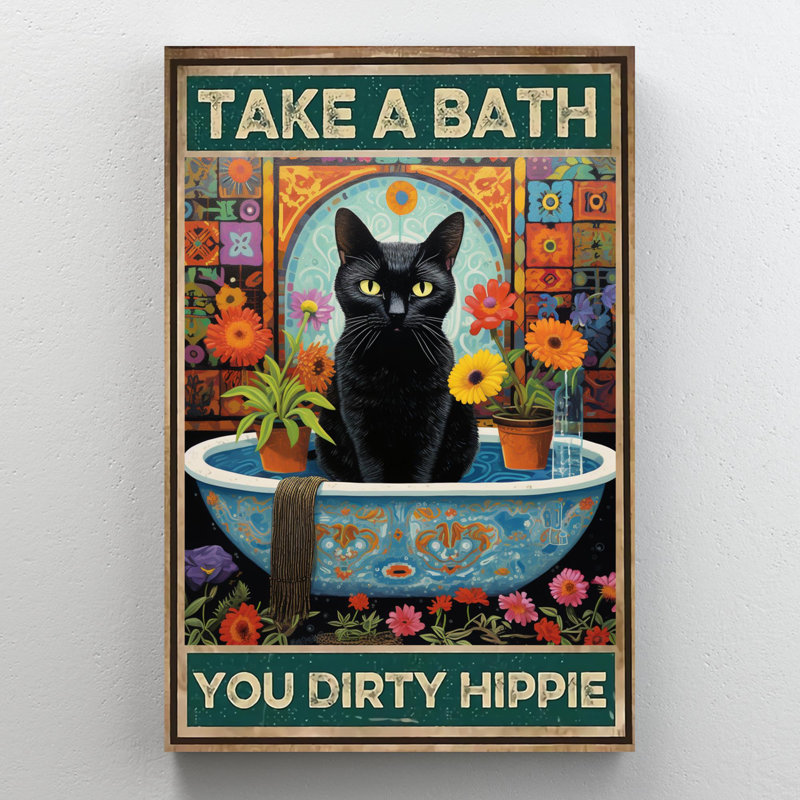 «Luzclarita Black Cat Take A Bath On», reproduction sur toile, H 36 po x l 24 po x P 1,25 po