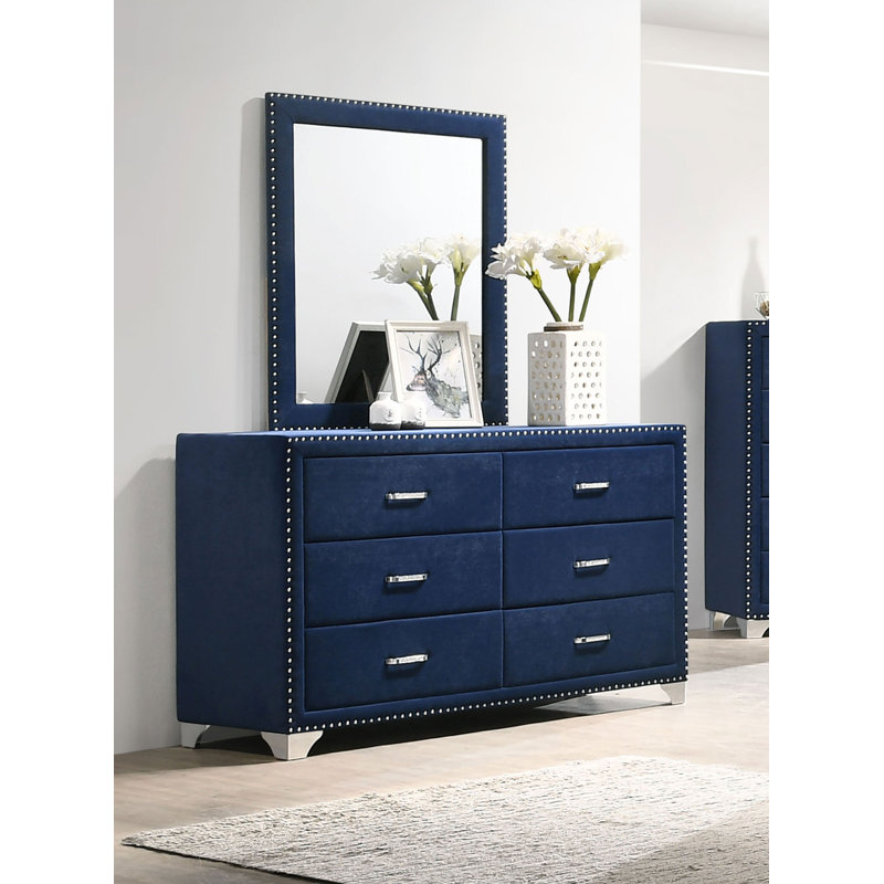 Commode 6 tiroirs avec miroir Jelizaveta, Bleu
