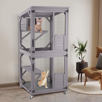 Catio Outdoor Cat Enclosure, 4 Tiers Outdoor Cat House with Wheels, Kitty Cages Indoor Large Window Catio -Waterproof Roof