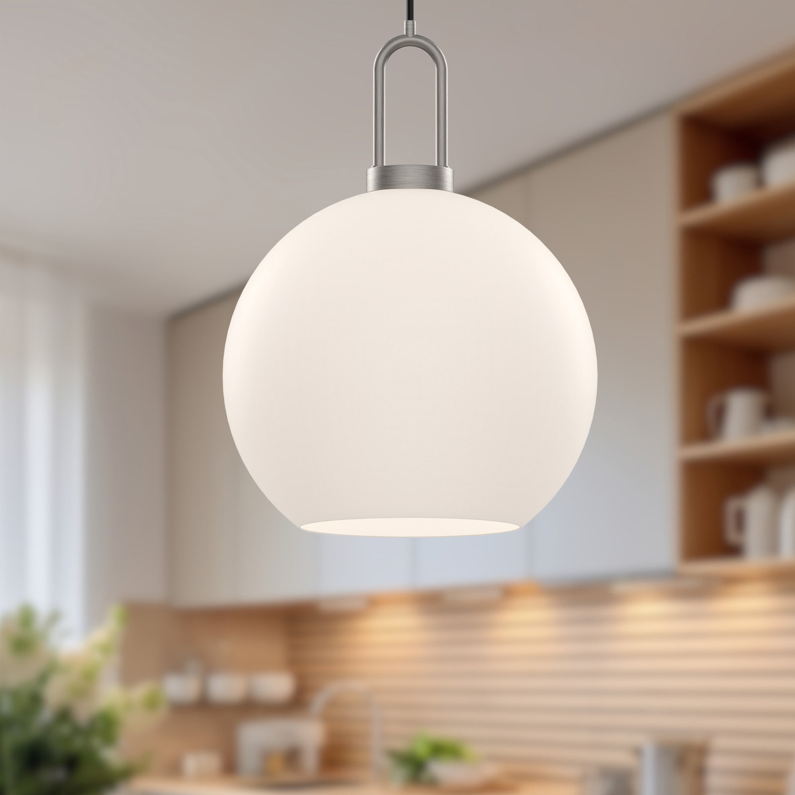 Shiloh Single Light Glass Pendant, Brushed Nickel, Opal, 14.375"H x 9.875"W x 9.88" D