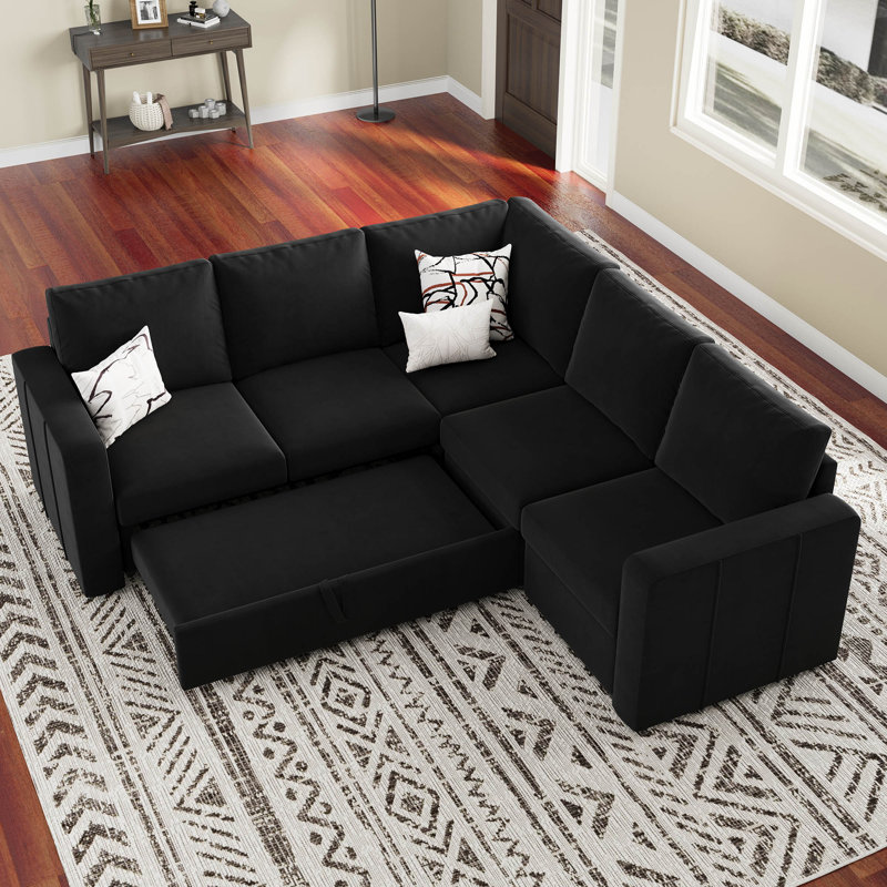 L Shaped Sofa Set Apartment Pull out Sofa Bed Modular Sectional Corner Couch Convertible Livingroom Sleeper Can Bear 450 LBS