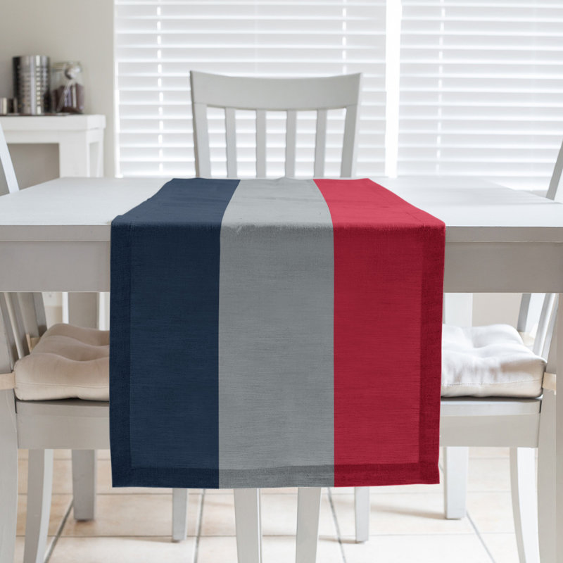 Chemin de table rouge football rayures Tennessee, L 90 po x l 16 po, Côté marine / Milieu gris, Polyester