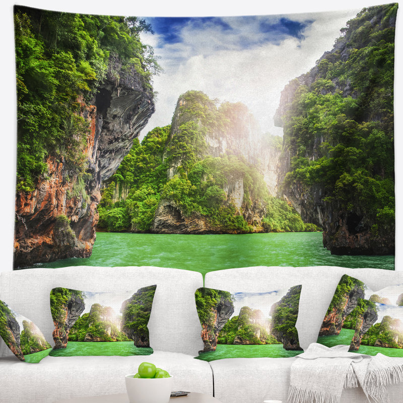 Roches cave paysage sur railay beach tapisserie, H 68 po x l 80 po
