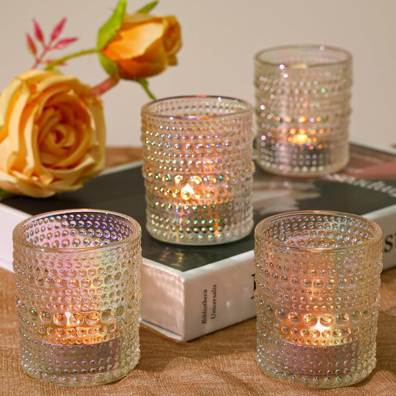 24 porte-bougies votives en verre irisé