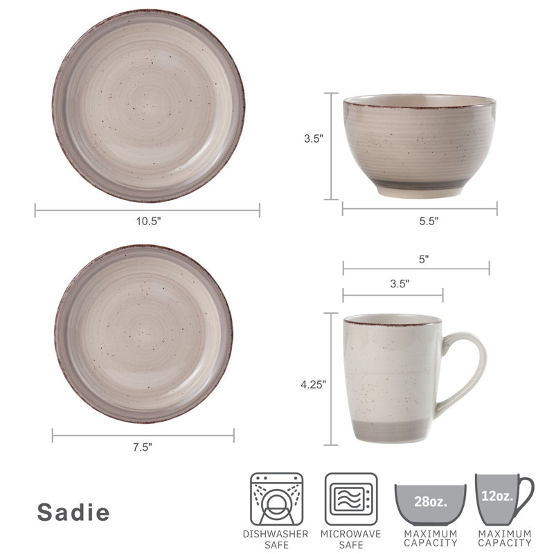 Service de table en grès 16 pièces Sadie, service pour 4, Crème