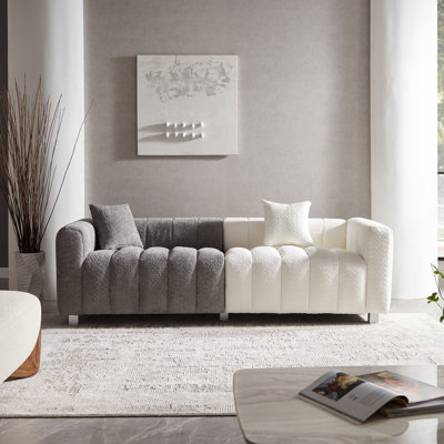 87.4" Premium Velvet Sofa 3-Seater Loveseat, Modern Upholstered Couch With Metal Base Legs And 2 Pillows by Mercer41