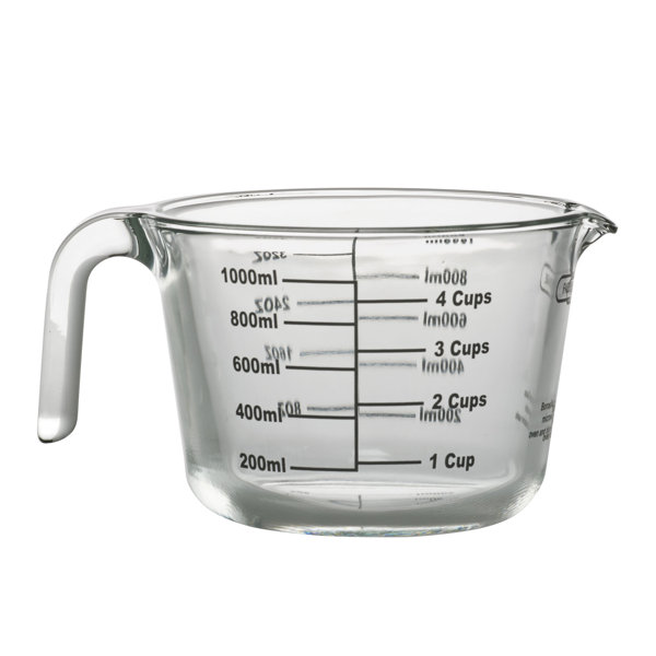 Farberware 4-Cup Borosilicate Glass Wet and Dry Measuring Cup with Oversized Measurements, Clear