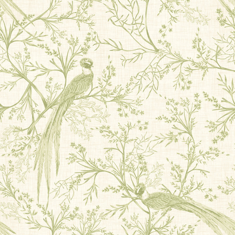 Bird Toile - Dark Denim 10m Wallpaper, Green Floral
