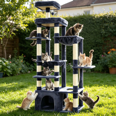 71 in Cat Tree for Large Maine Coon, Multi-Level Condo w/ 12 Scratching Posts & 2 Hammocks