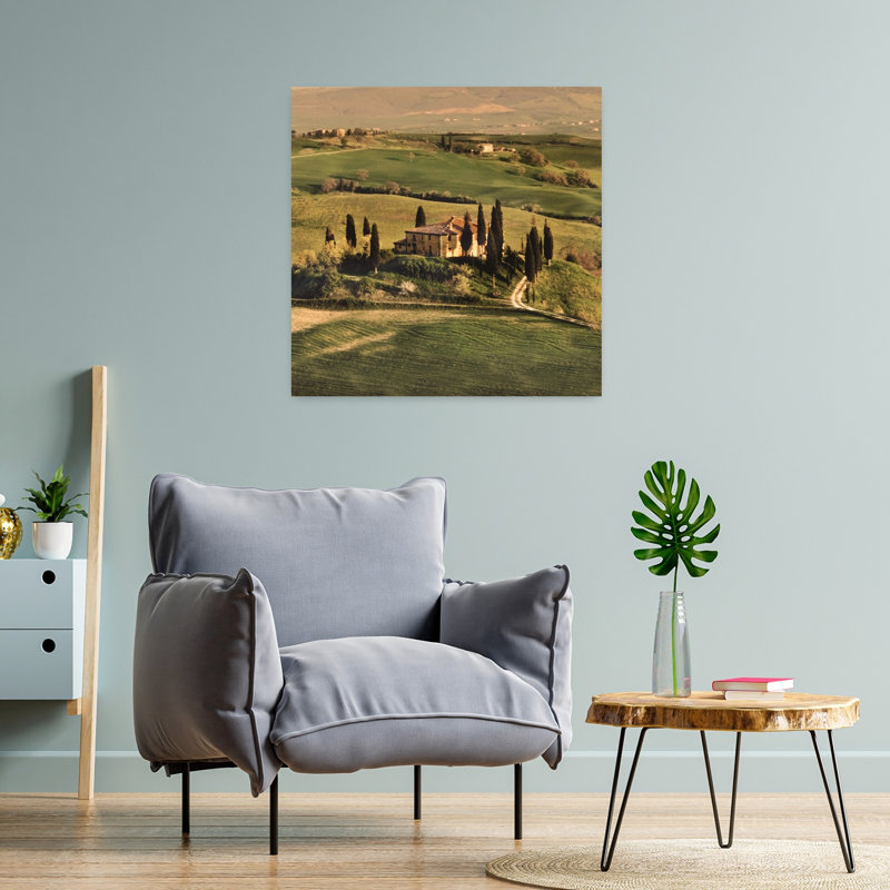 Villa toscane abstraite, art contemporain, paysage, H 24 po x l 24 po