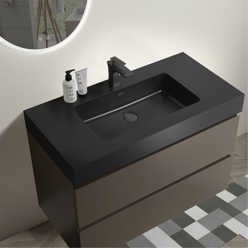 Meuble-lavabo sophistiqué avec rangement avancé et attrait élégant, Noir, noir, noir, noir, Gris