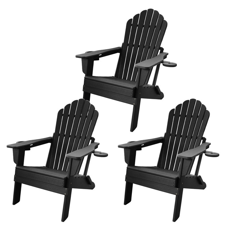 Upgraded Folding All-Weather HDPE Adirondack Chair With Dual Cup Holders, 37.8 In. Extra High Back & Reinforced Seat 3PCS