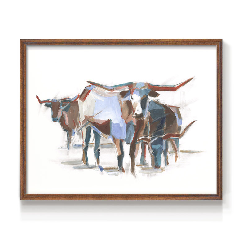 Modern Longhorns II - reproduction encadrée - réarmable, H 22 po x l 28 po, Noyer