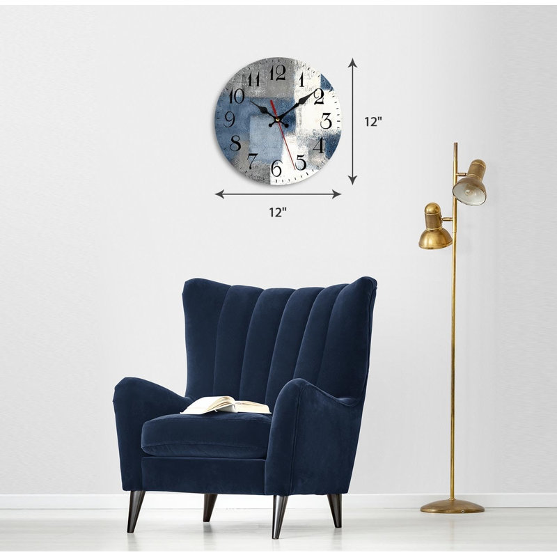 12'' Silent Vintage Abstract Blue Gray Wall Clock