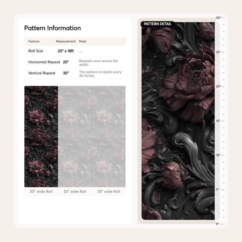 Papier peint floral, décoration murale luxueuse foncée, Non tissé, non collé
