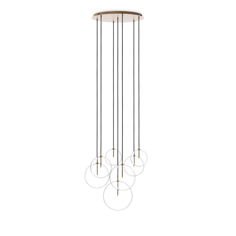 Cluster 7 - Light Chandelier, Clear Asymerical, Heritage Bronze Brass