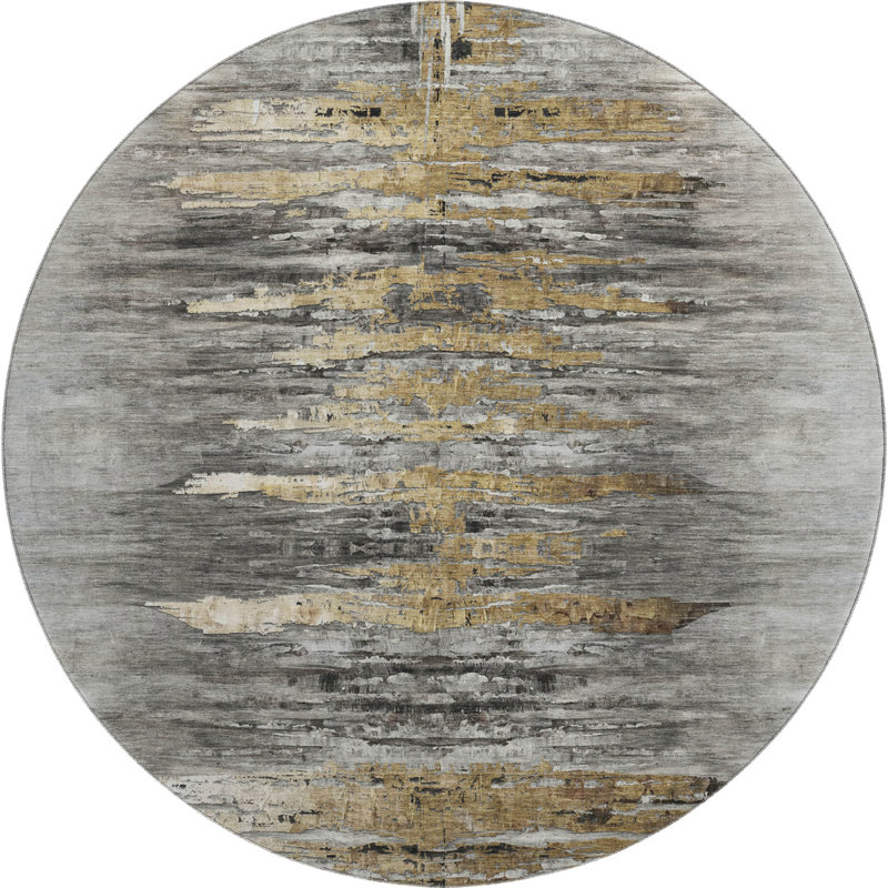 Premium Machine Washable Prisco Gray Rug, Round 8'