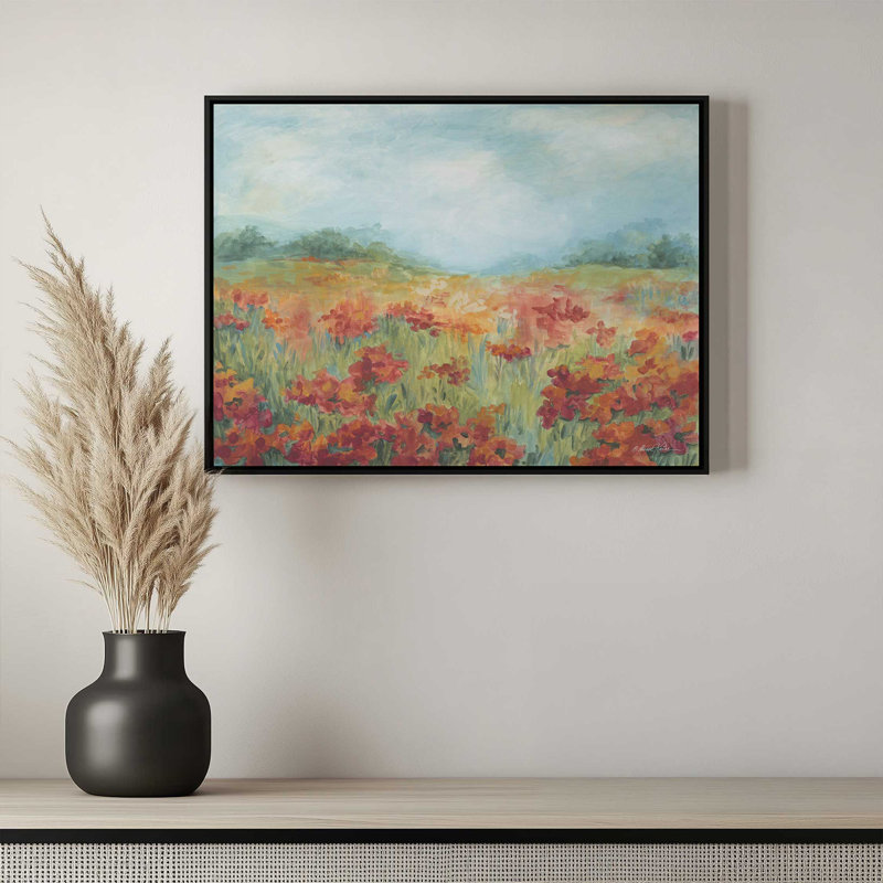«Wild Poppies» par Diane Kater, reproduction d'art, L 24 po x H 18 po, Blanc, Toile avec cadre