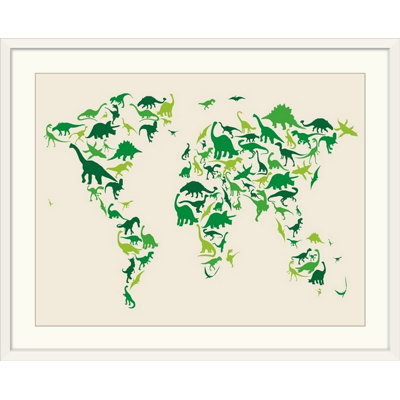 Francy 'World Map Dinosaurs' by Abarca Graphic Art Print