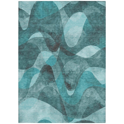 Tapis extérieur lavable antidérapant 9 pi x 12 pi bleu sarcelle