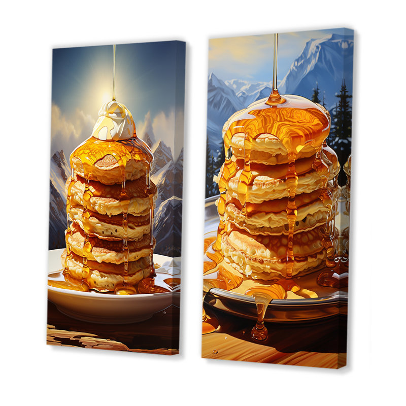 Pancake Peaks - Ensemble de 2 décorations murales déjeuner, Toile tendue, H 40 po x l 41 po