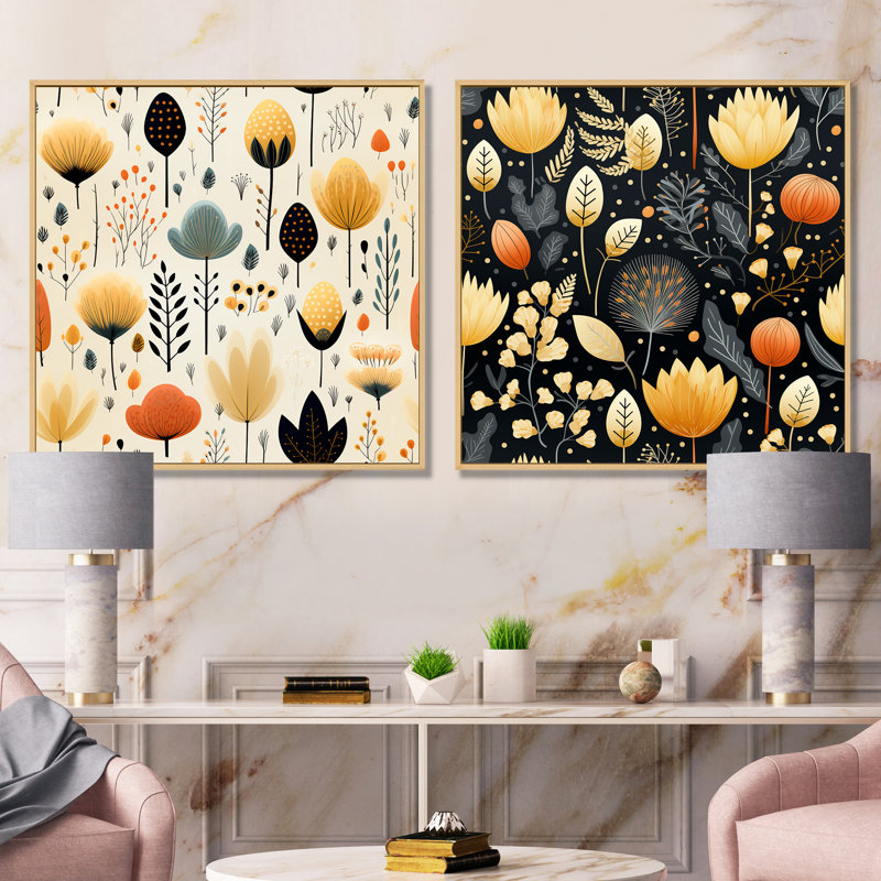 Janssen - ensemble de 2 impressions murales florales, Encadrement brun, H 16 po x l 33 po x P 1 po