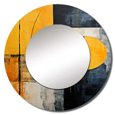 Lemon Loops Abstract Shapes - Abstract Shapes Decorative Mirror, Yellow Round Wall Mirror, Printed Metal Art