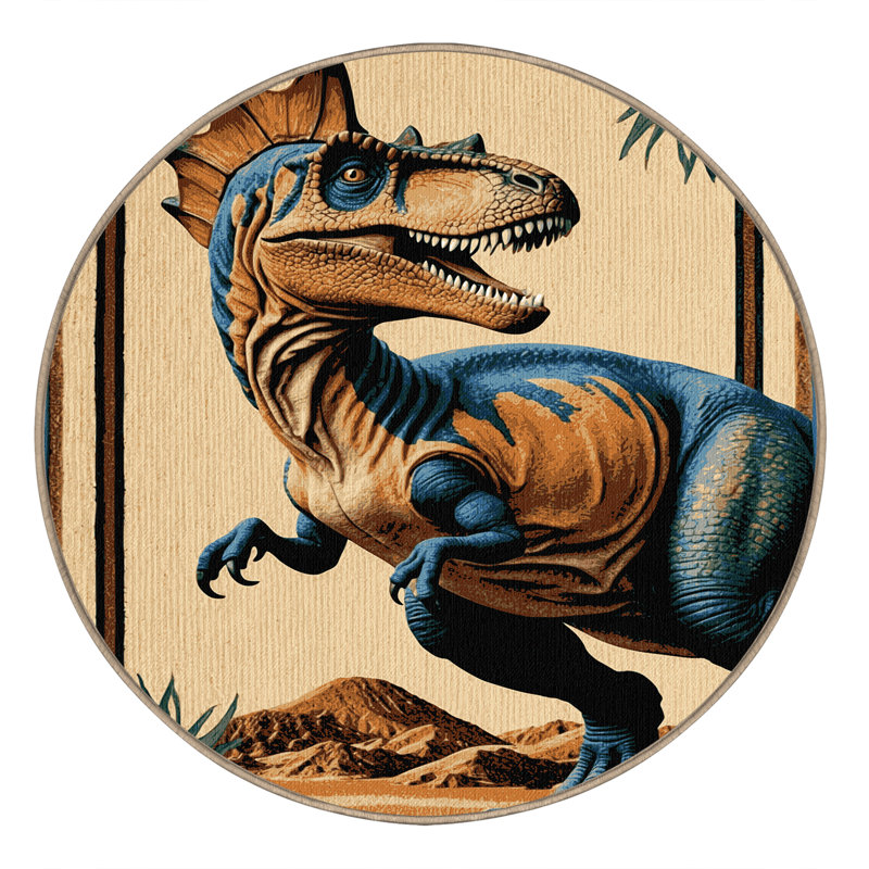 Tapis brun dinosaures lavable à la machine, Rond 5 pi