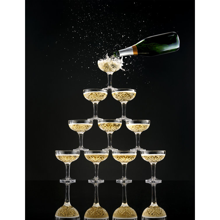 Set of 4 Cut Crystal-style Coupe Champagne Tower Glasses New Years