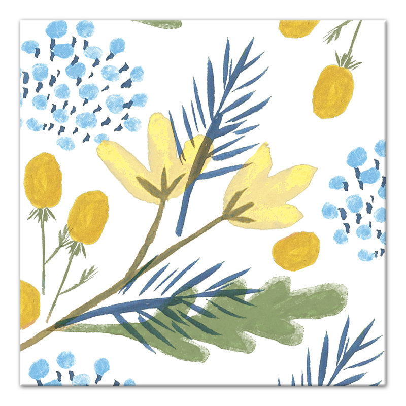 Yellow Floral Canvas Wall Art with MDF Backing, 16x16 Inches