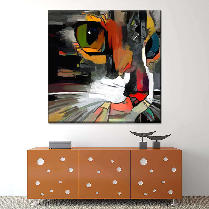 Chat abstrait sur toile, H 16 po x l 16 po x P 1,25 po