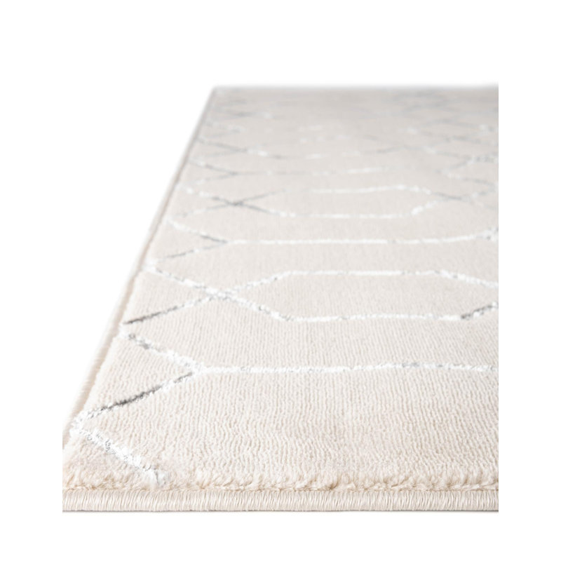 Glam Geometric White Silver Area Rug, Rectangle 7'10" x 10'