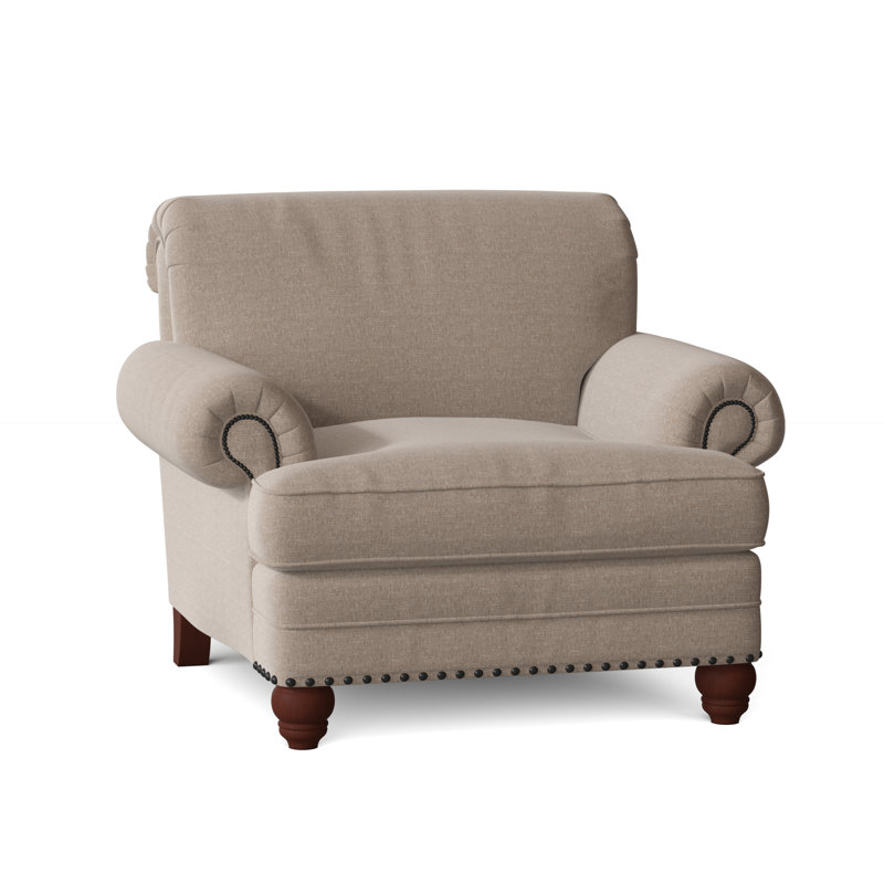 Fauteuil Ballester, Sergé performance taupe Index 41, Manhattan, Laiton foncé