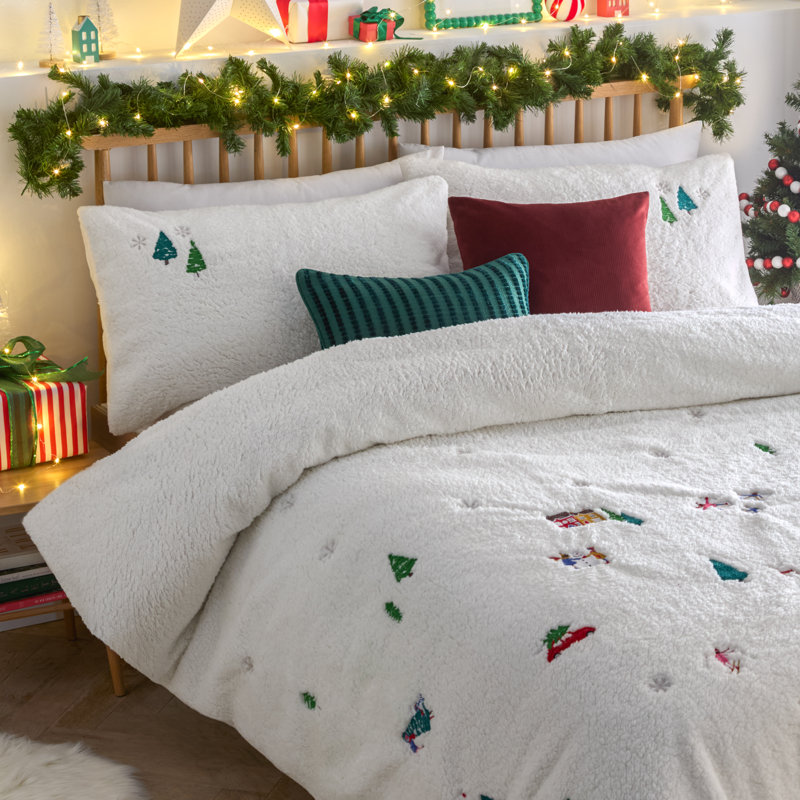 Christmas Together Teddy Fleece Duvet Set, 2, Single Duvet Cover Set + 1 Standard Pillowcase