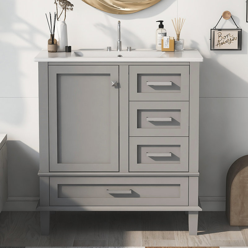 Meuble-lavabo simple 30,01 po avec plateau en bois manufacturé Bernhardin, Gris