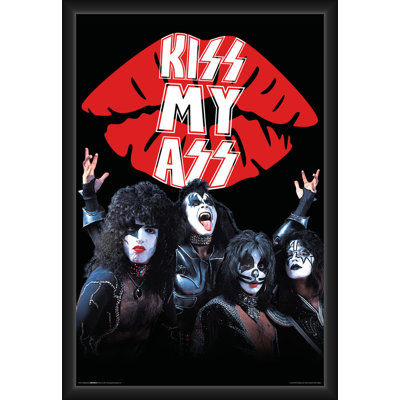 BUY ART FOR LESS Officially Licensed Kiss - Kiss My Ass - Framed Art Poster - 24 x 36 Inch - Sturdy Engineered Wood Frame with Plexi Glass - Ready to Hang