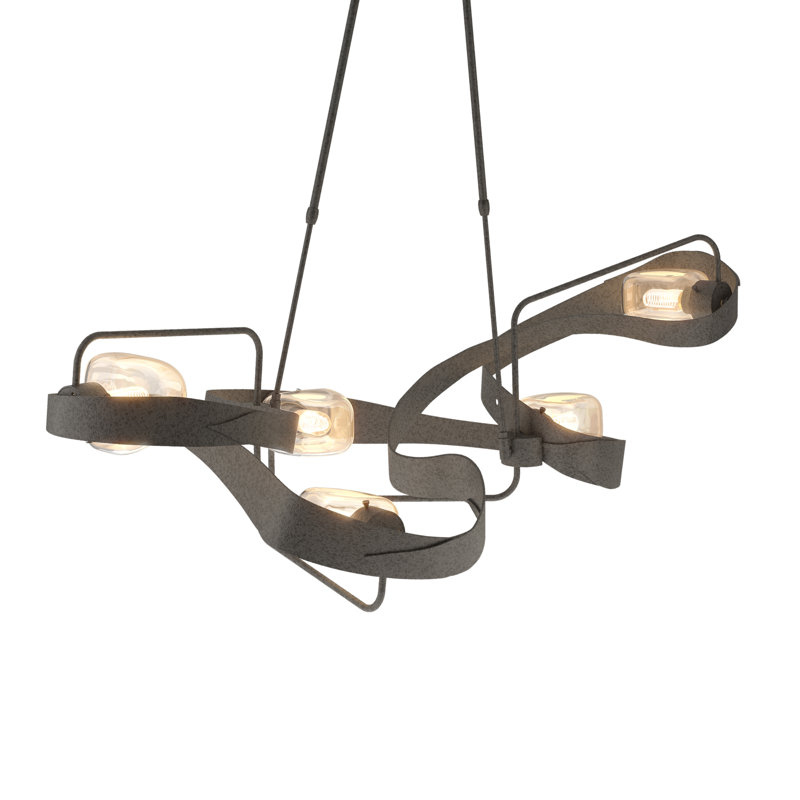 Lustre linéaire moderne et spectaculaire à 5 lumières Graffiti, Fer naturel, 33.8" - 43.5"