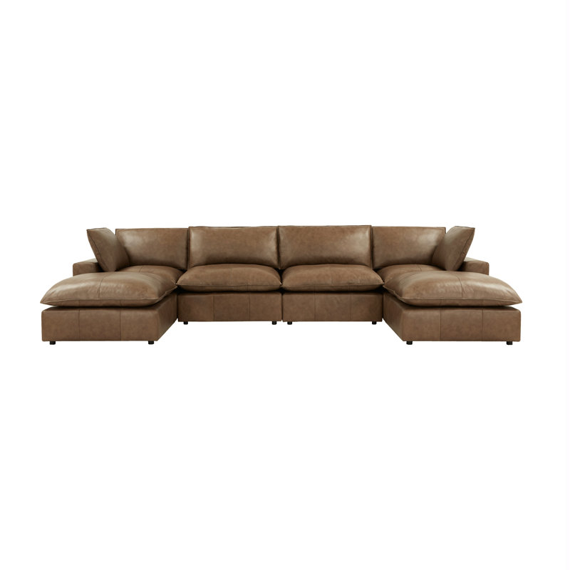 Hadleigh Brown Leather Modular U- Chaise Sectional
