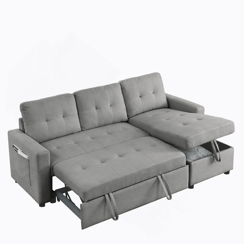 Sleeper Sofa Bed, Reversible Sectional Couch With Storage Chaise And Side Storage Bag