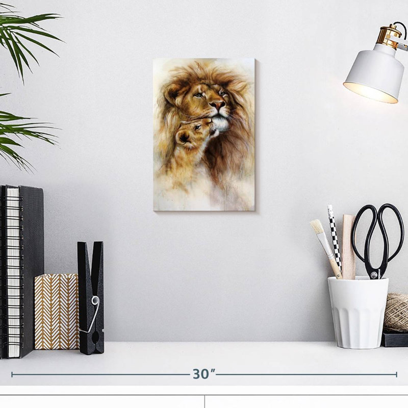 Brampt lion et lionne romantique, H 12 po x l 8 po