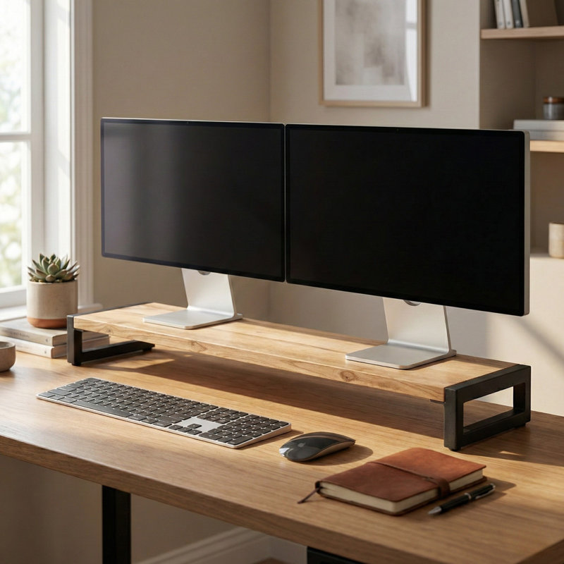 Solid Oak Wood Monitor Riser For Desk