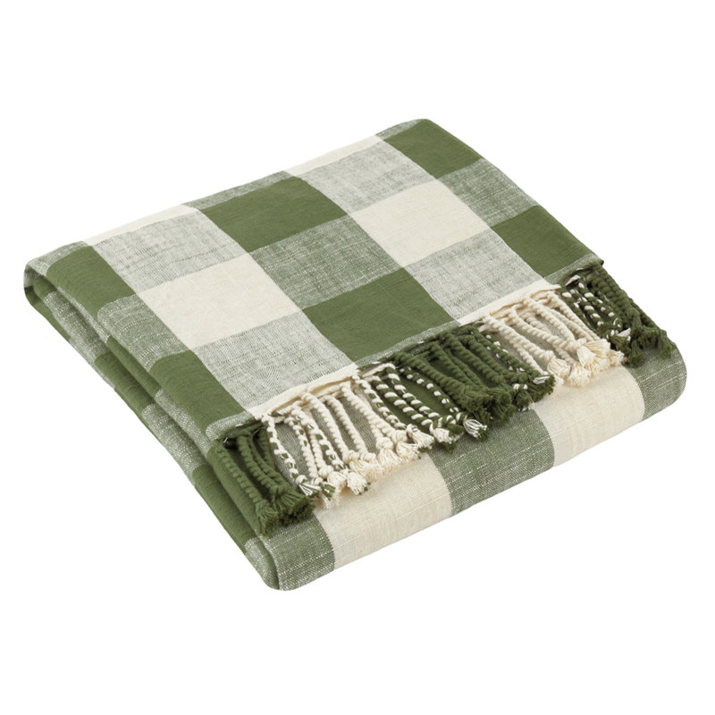 Landrich Hand Woven Throw Blanket, Green/White