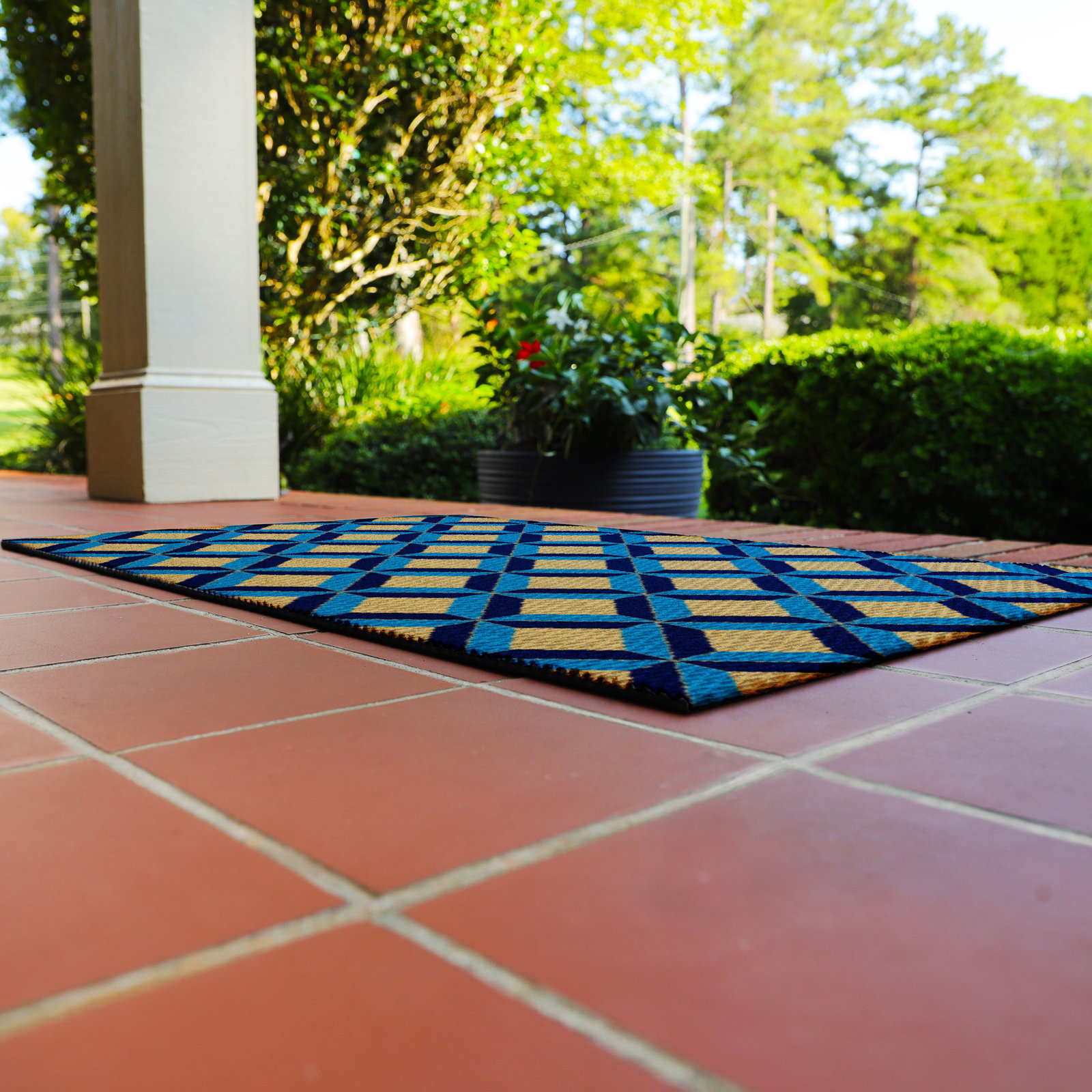 Neighburly Non-Slip Geometric Doormat, Blue